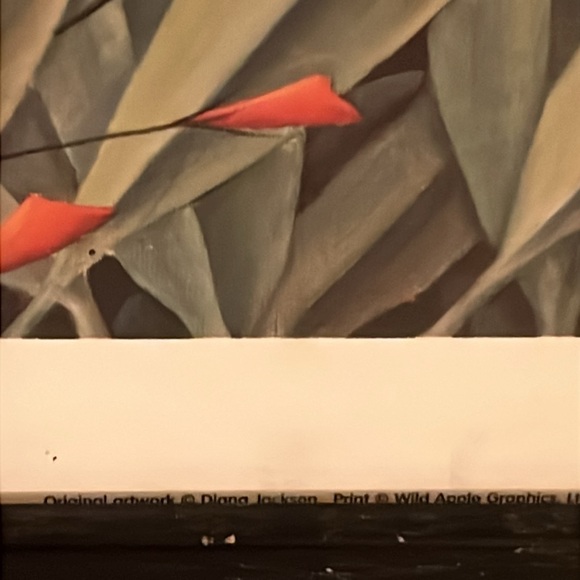 90s 1994 Framed Cat Art with Red Flowers Diana Jackson print - Picture 4 of 8